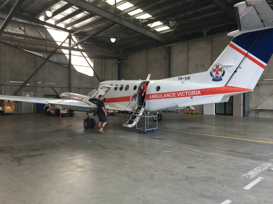 THANKFUL: Ms Harper disembarks one of Air Ambulance Victoria's fixed-wing planes for treatment in Melbourne. Picture: Supplied