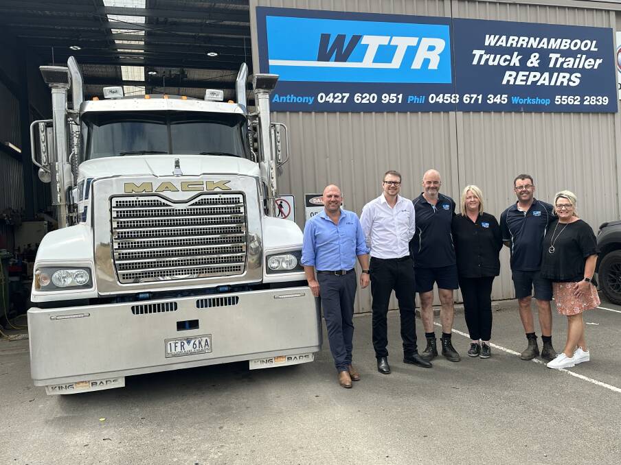Left to right: CMV Truck & Bus' Ross Greig and Miles Crawford with Warrnambool Truck & Trailer's Anthony and Catherine Convey and Phil and Tanya Noonan. 