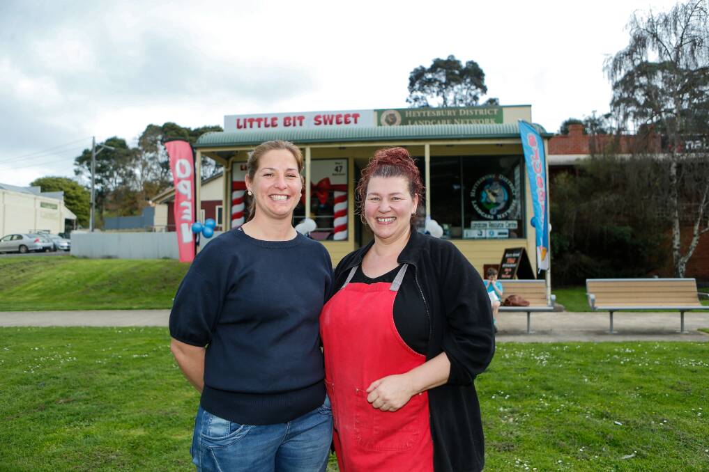 Tourism in Timboon is on the way up, according to Corangamite Shire councillor Kate Makin, left, and Little Bit of Sweet shop owner Michele Frantantaro. Picture by Anthony Brady