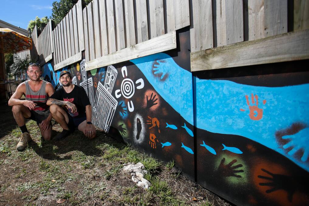 MULTI-TALENTED: The three-month-long project began when Kyle Geebung (left) drew a turtle in the ground before enlisting the help of his cousin Levi (right) to complete the display. Picture: Morgan Hancock