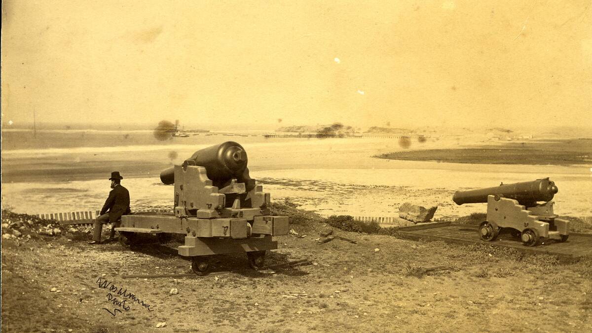 DEFENCE: Two 80-pounders as they sat on Cannon Hill in the 19th century. Picture: Warrnambool Historical Society