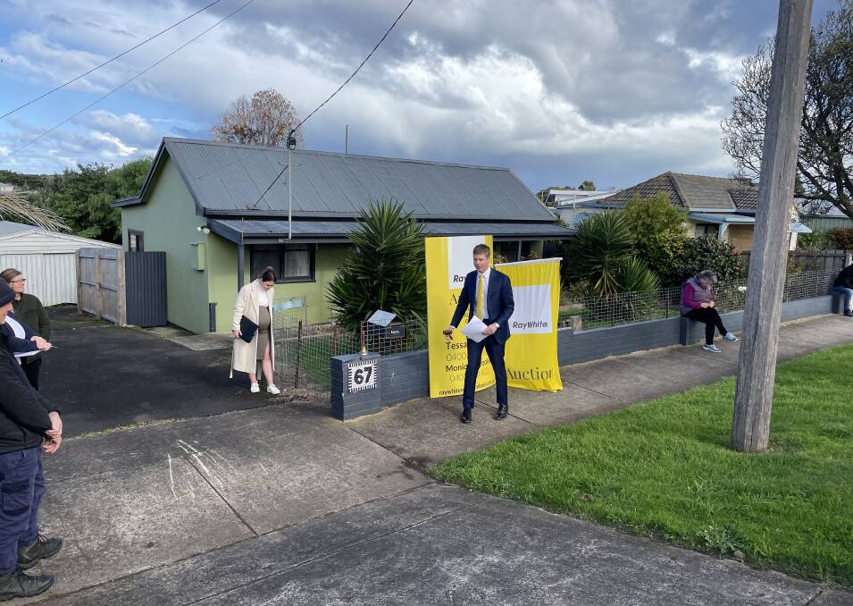 Ray White auctioneer Fergus Torpy at the auction of a property in Merrivale which was snapped up by a local first home buyer. Mr Torpy's second sale in Warrnambool's east fell through, with the property passed in.