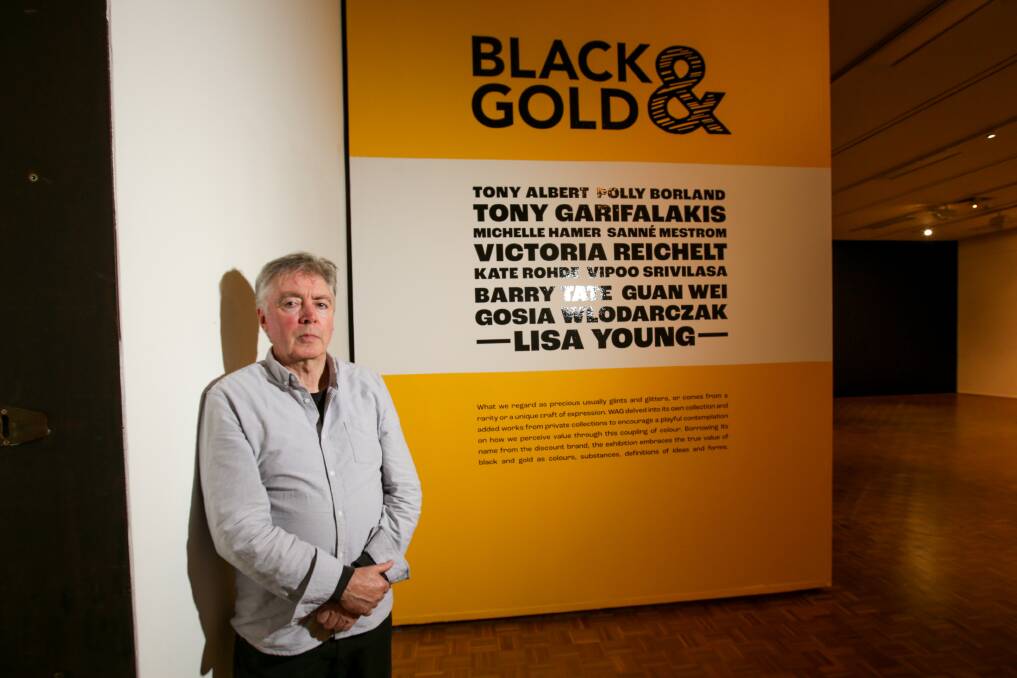 YOU DECIDE: Woodford-based artist Barry Tate said the meaning of works featured in Warrnambool Art Gallery's new exhibition, Black & Gold, were up to onlookers to discern and interpret. Picture: Chris Doheny