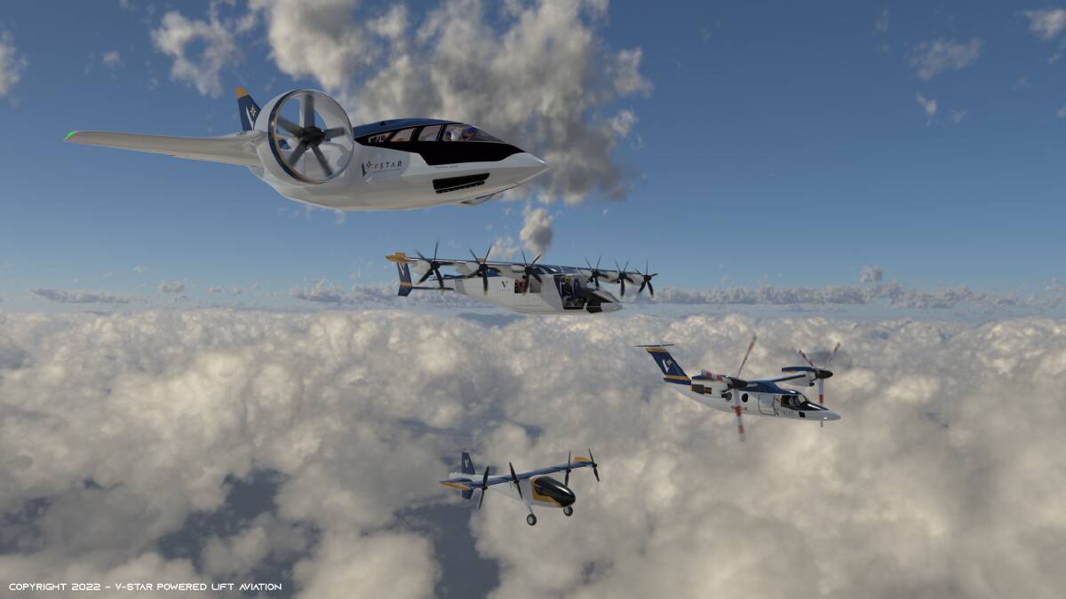FUTURE: An artist's impression of the fleet, including (top to bottom) the Trifan 600, Aero 3, AW609 and Aero 2.