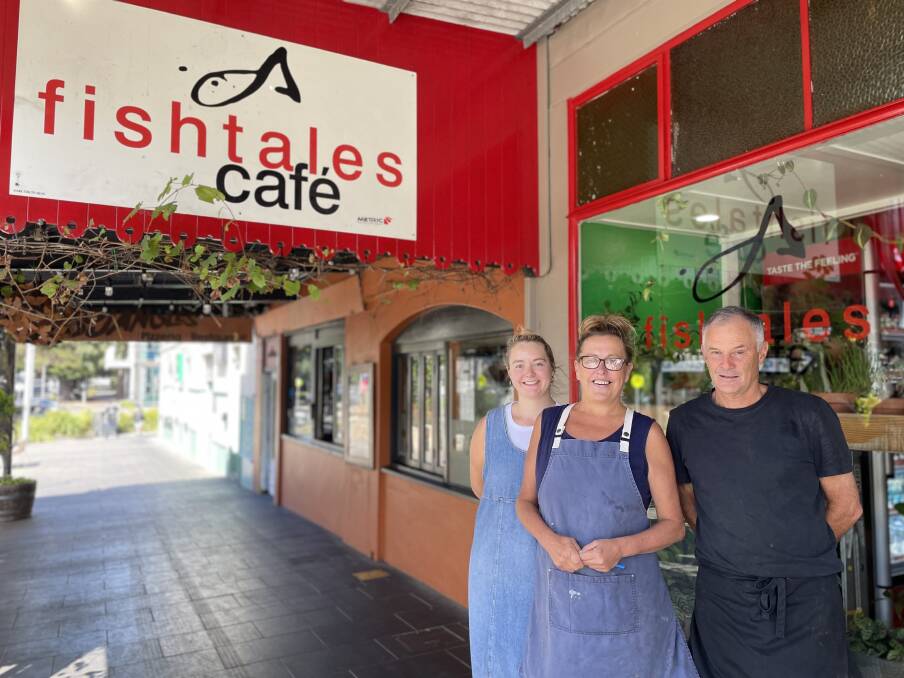 Fishtales Cafe employees Isabella Mahoney-O'Donnell (left) and Dennis King (right) with owner Tamara Mahoney (middle). The cafe prides itself on having a multi-generational workforce. 