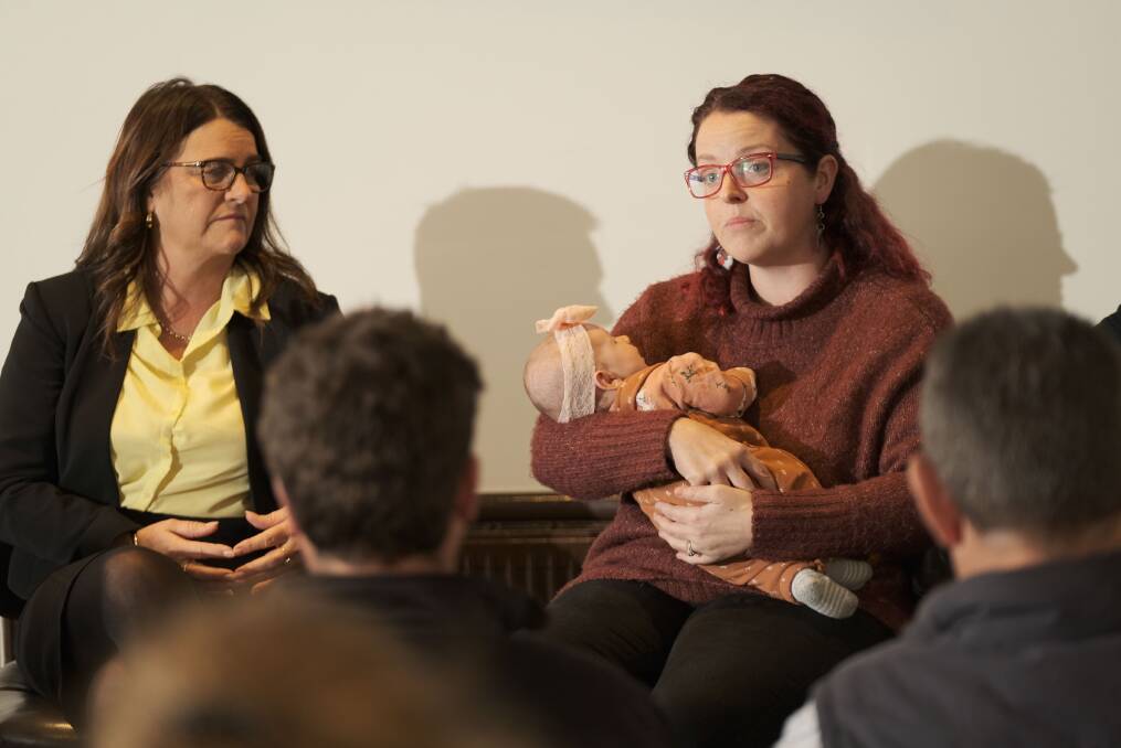 WORRYING: Member for South-west Coast Roma Britnell with Jessa Laws at the public forum in Portland where some residents voiced their concerns about the hospital. Picture: Chris Doheny