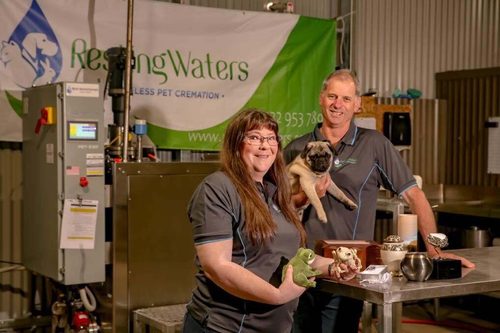 OPTIONS: LeAnn and Warren Martin's newly-opened business 'Resting Waters' offers a range of memorial products for pet owners. Picture: Chris Doheny