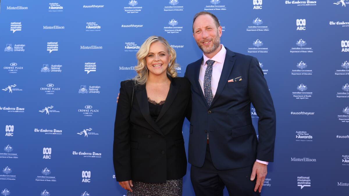 Taryn Brumfitt with her partner Tim Pearson at the 2023 Australian of the Year Awards. Picture by James Croucher
