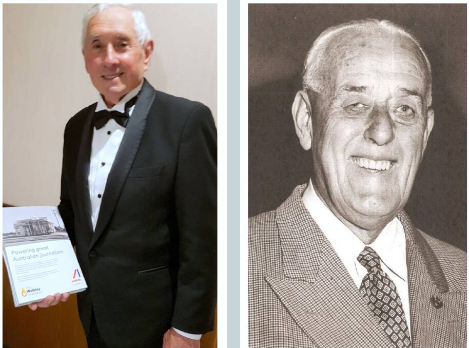 Colin Dennett, left, and Sir William Walkley. Colin photographed at the recent Walkley Awards. He was invited as Ampol's guest as it had returned as a major sponsor after an absence of many years. Pictures supplied