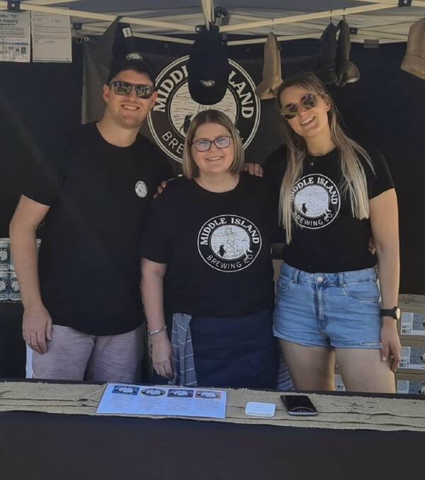 Middle Island Brewing Co directors Sam Munro and Briony Howells with Camille Munro running a stall serving their beers. Picture supplied