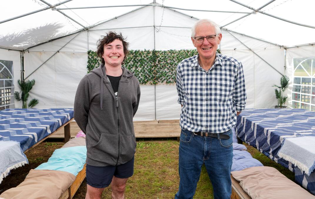 Harry Keegan and Kirkstall Hotel publican Tony Houlihan in the marquee where Mr Keegan is hosting a new summer festival in January. The marquee party will feature live music and a DJ playing 90s and 2000s music. Picture by Anthony Brady