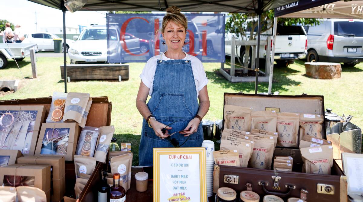 Flockheart Sticky Chai owner Ruth Everitt at the Port Fairy and Koroit Community Market on January 1, 2024. Picture by Anthony Brady