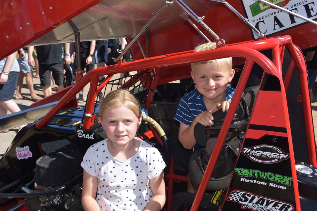 FAN APPRECIATION DAY: Layla and Benji Chivell from Beulah at Allansford's Premier Speedway. Picture: Lillian Altman