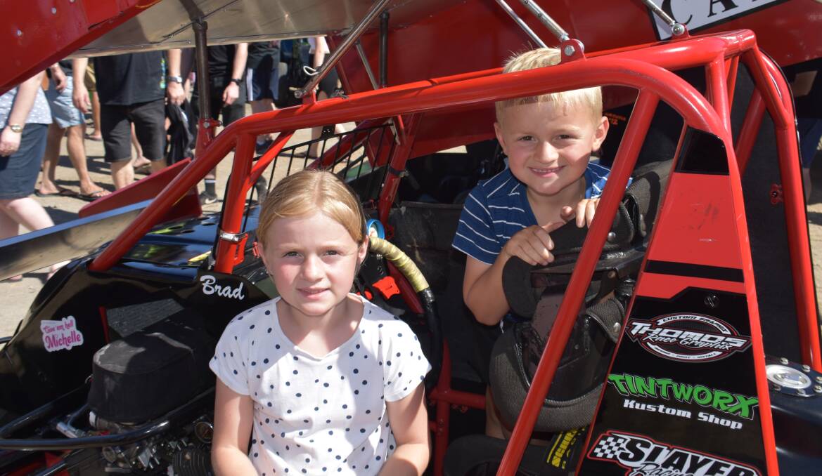 Layla and Benji Chivell from Beulah at the 2022 Fan Appreciation Day at Allansford's Premier Speedway. Picture by Lillian Altman