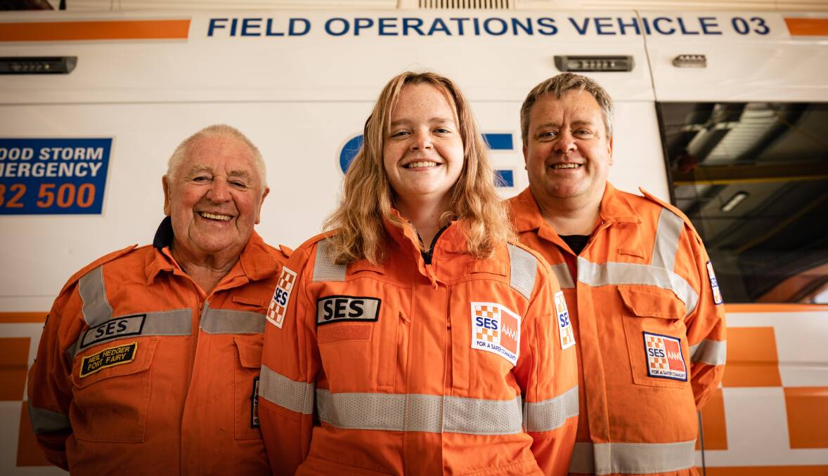 Port Fairy SES volunteers and family members Neil, Mayson and David Hedger. Picture by Sean McKenna