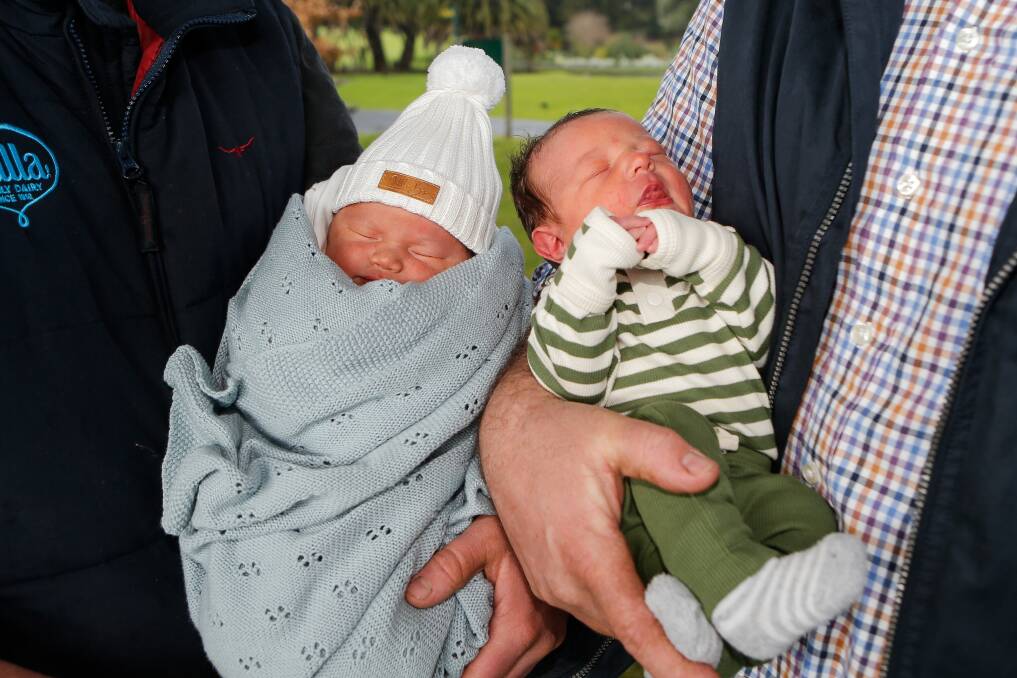 COUSINS: Hudson and Tex Kordupel were both born on Tuesday at Warrnambool Base Hospital just 18 minutes apart. Picture: Anthony Brady