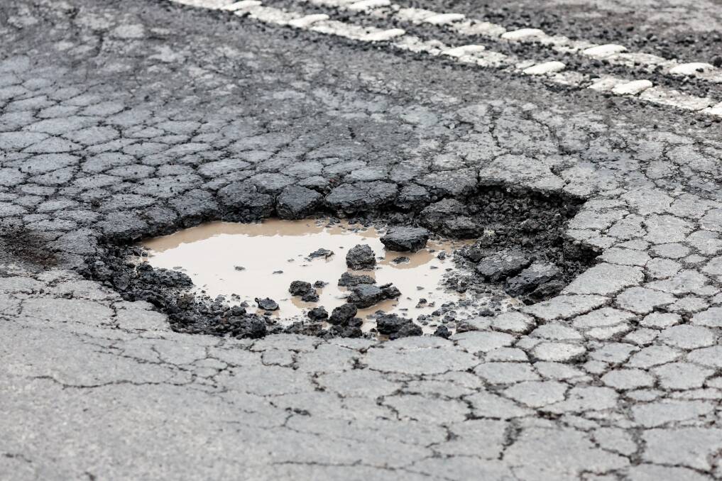 A pothole near Conns Lane at Illowa filled with water after downpours from January 6 to 8, 2024. Picture by Anthony Brady