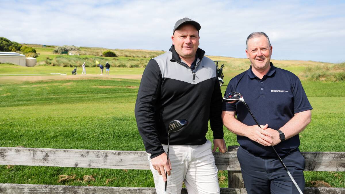 Sam Hickey and Tim McNally are playing 72 holes of golf to raise money for the Cancer Council's The Longest Day fundraiser. Picture by Anthony Brady
