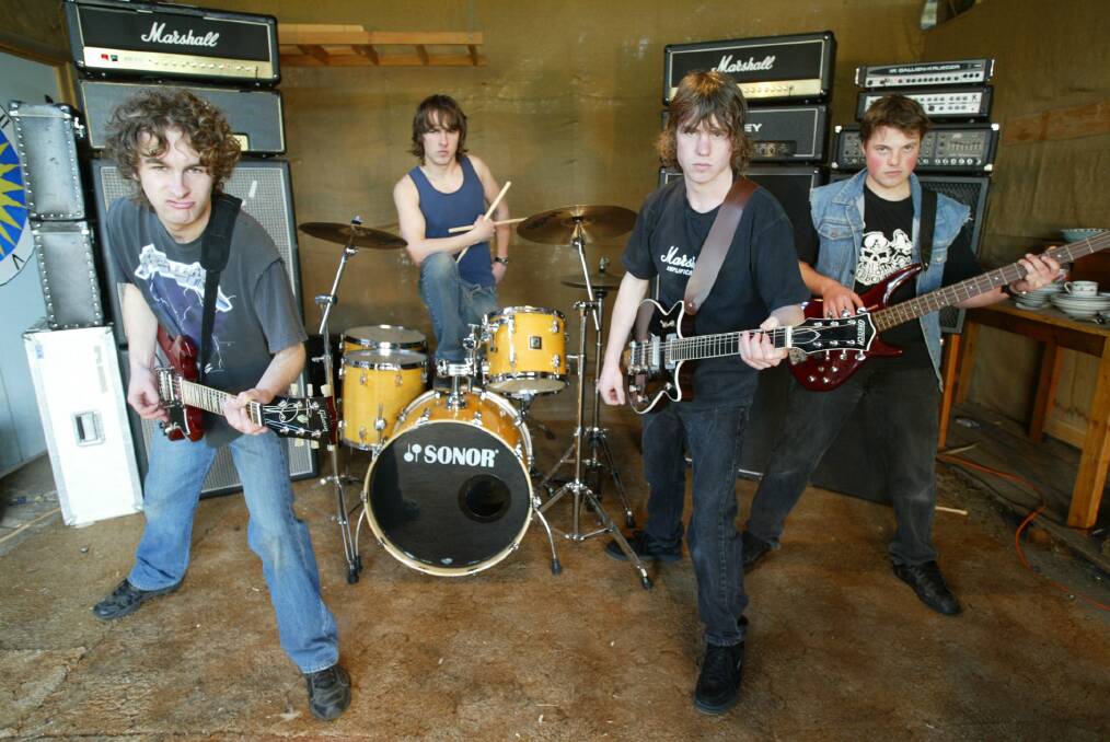 BELOW: The original Airbourne line-up included Joel and Ryan O'Keeffe, Justin Street and David Roads in 2004.