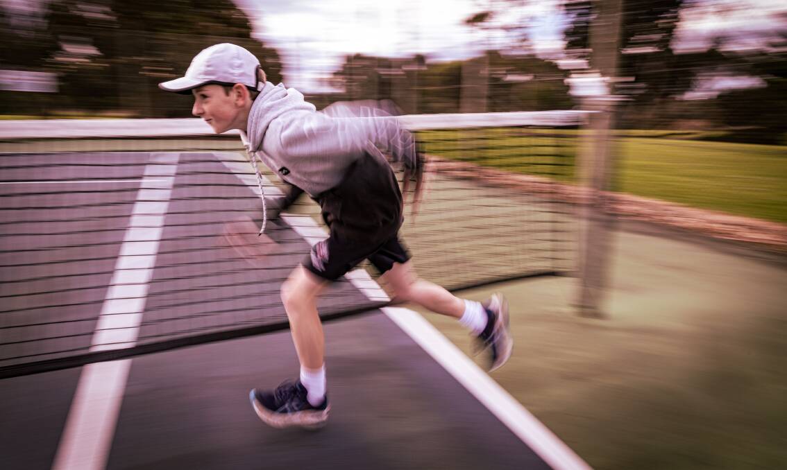 Warrnambool tennis player and Australian Open ball kid Luke Robson showing off his running skills. Picture by Sean McKenna