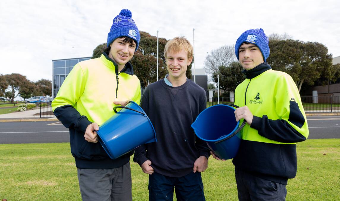 Students David Taylor, Kobe Quarrell and Joe Draffen are excited to participate in a Big Freeze charity event for MND. Picture by Anthony Brady