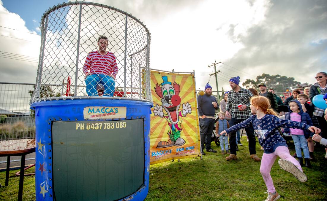 Jeremy Ellis getting dunked at the 2022 Big Freeze event at Allansford Hotel. The MND fundraiser returns this Sunday, June 4.