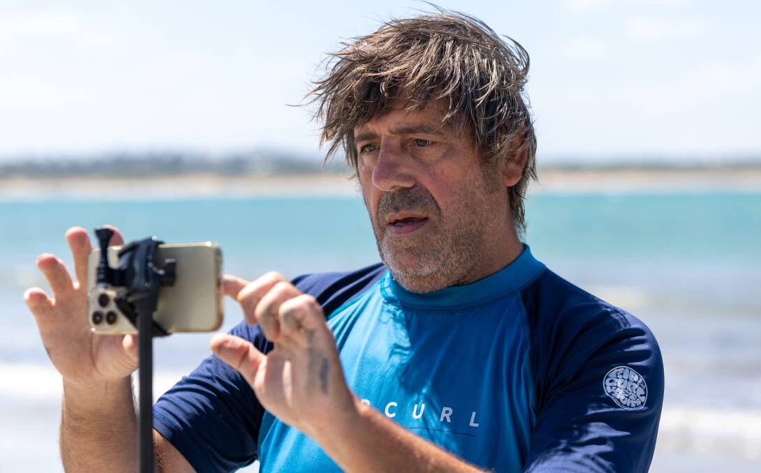 Warrnambool's Gordon Mills filming content for his new YouTube channel documenting his use of the flite board. Picture by Eddie Guerrero