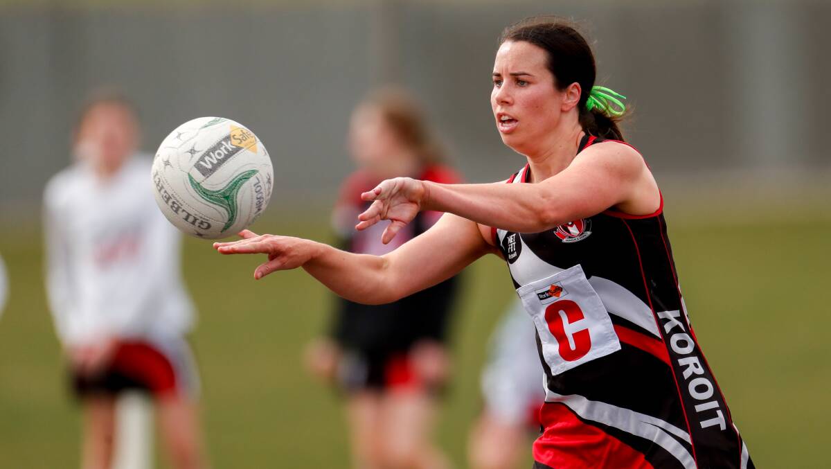 LEVEL HEAD: Emily-Rose Dobson works through the midcourt for Koroit in round 18. Picture: Chris Doheny