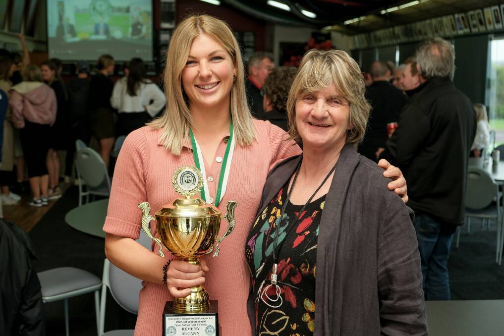 Remeny McCann presented the open league best and fairest award by its namesake, Dot Jenkins. Picture by Chris Doheny