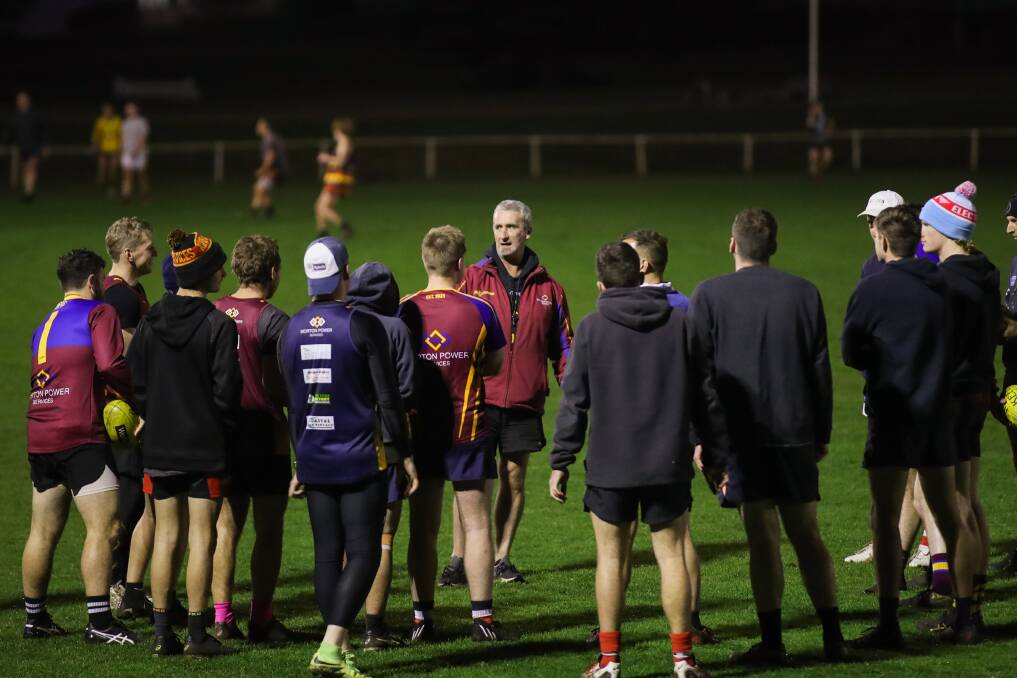 HARD AT WORK: South Rovers' playing group hits the training track on Tuesday night. Picture: Morgan Hancock