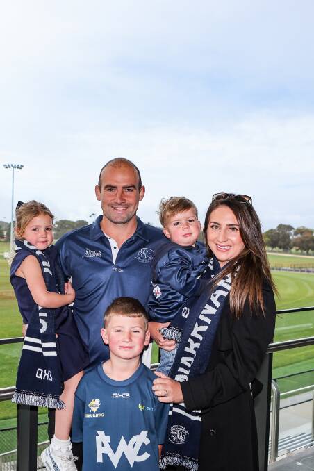Ben Cunnington with wife Belinda and kids Stella, Xavier and Kobe. Picture by Anthony Brady
