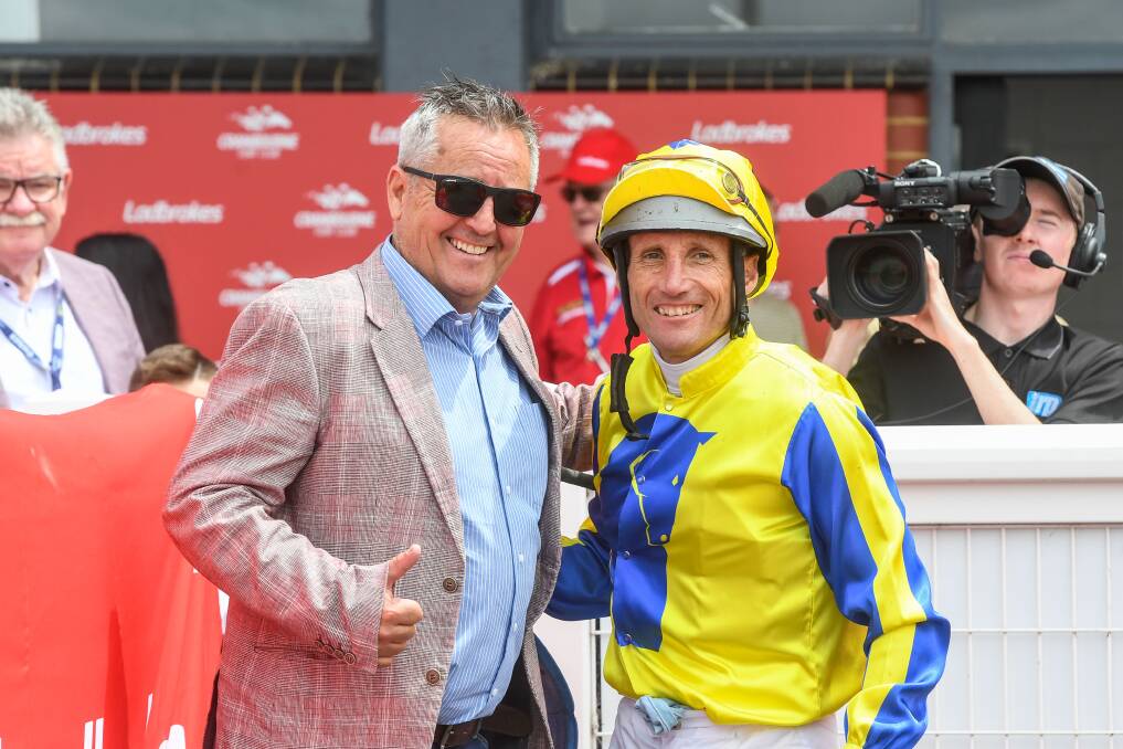 Trainer Lindsey Smith and jockey Damien Oliver will team up again with promising galloper Blakmax at Sandown on Saturday. Photo by Racing Photos