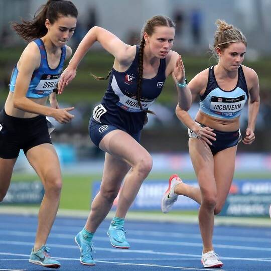 DETERMINED: Timboon's Emily Morden (middle) is quick off the blocks in the under 20 women's 3000m steeplechase at the Australian Athletics Championships. Picture: Scott Sidley/SS Athletics