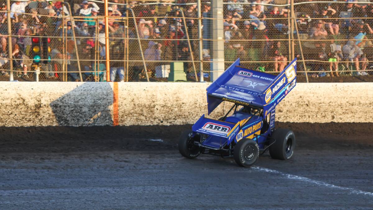 James McFadden flies around Premier Speedway in the D5 during the 2024 Grand Annual Sprintcar Classic. Picture by Eddie Guerrero