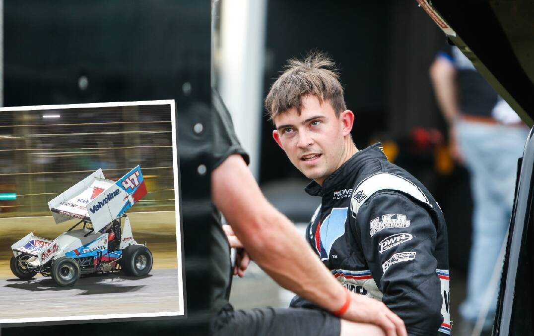 Marcus Dumesny is looking to add a Victorian title to his resume; (inset) he will race his family's 47N sprintcar at Premier Speedway on Saturday.