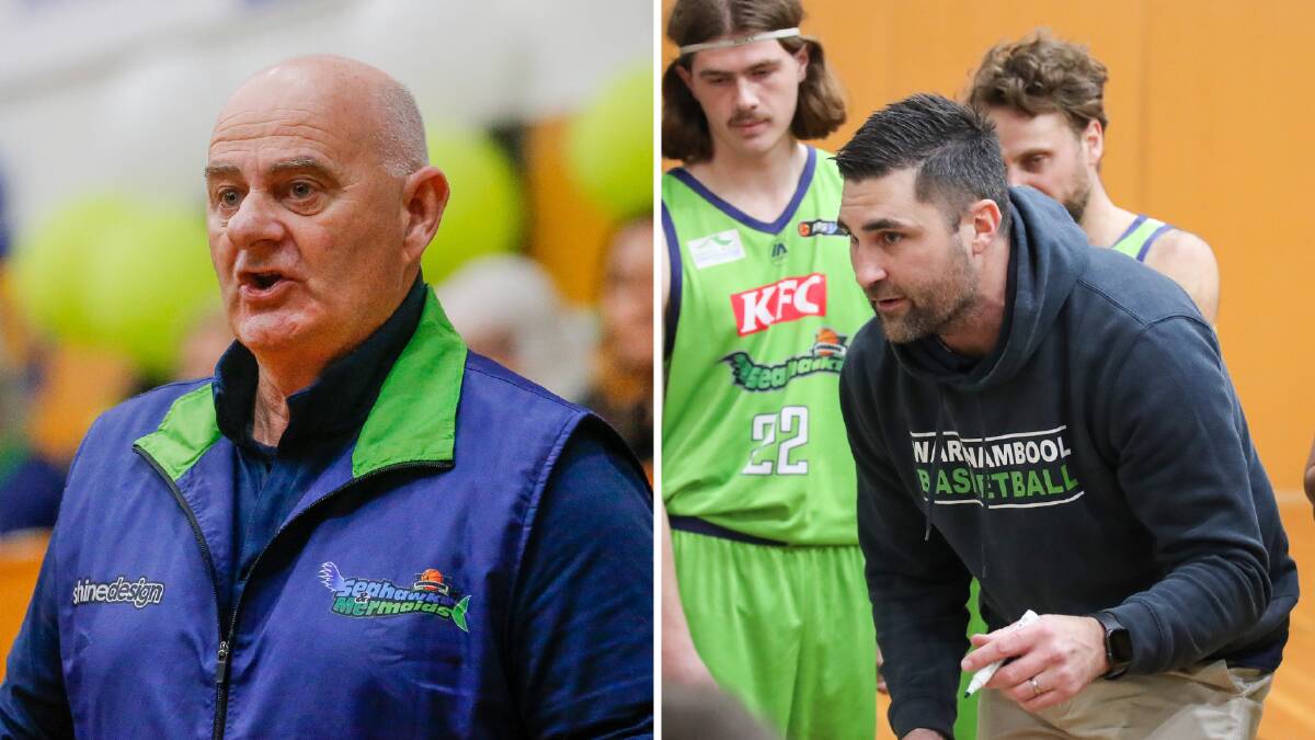 Lee Primmer (left) and Alex Gynes (right) will stay on as head coaches of the Warrnambool Mermaids and Seahawks' Big V teams in 2023.