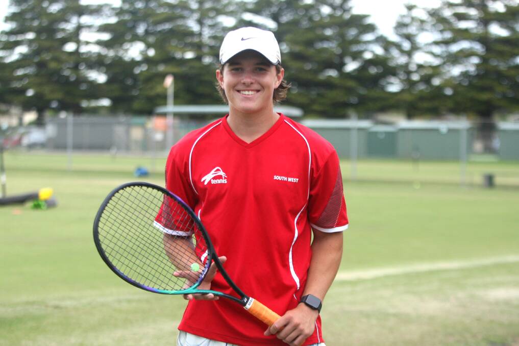 Toby Coutts is putting in the hard work to improve his tennis game. Picture by Meg Saultry