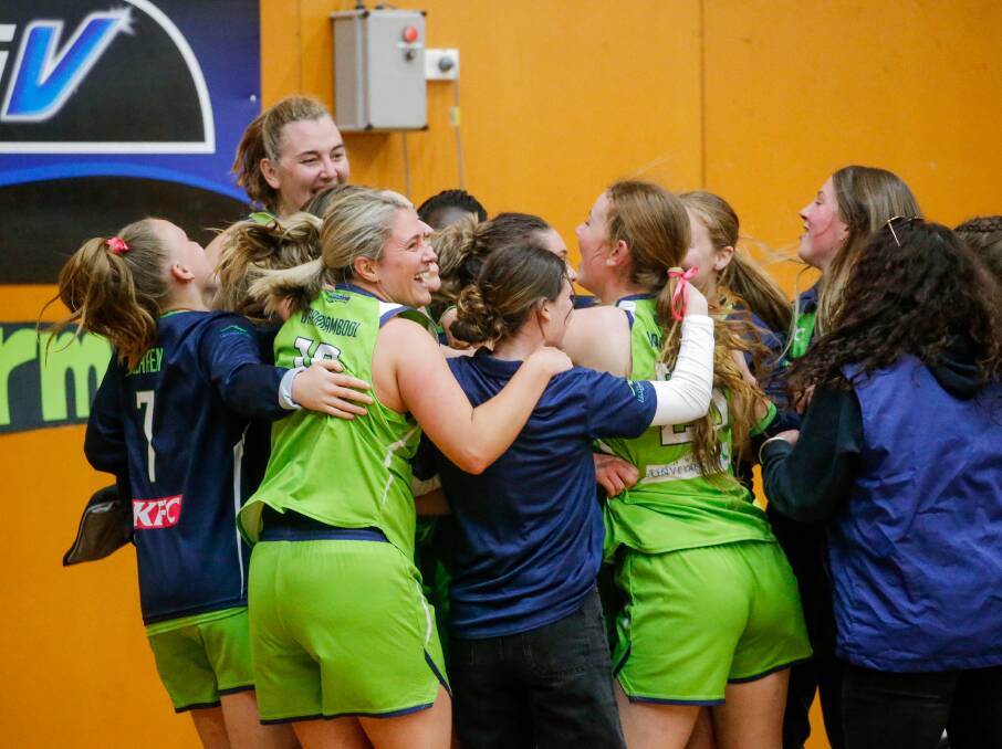 The Mermaids celebrate winning a Big V grand final series after the final siren on Saturday. Picture by Chris Doheny