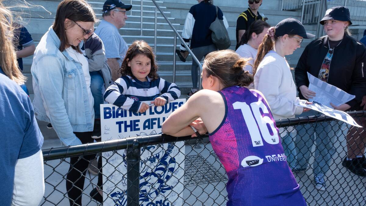 AFL Women's fans such as Bianca Vella, 7, got the chance to meet players in a match hosted in Warrnambool in October. Picture by Sean McKenna