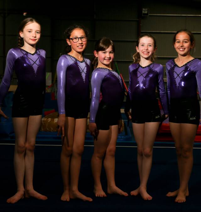 Warrnambool Springers gymnasts Olivia Emeny, Naomi Kishinaka, Georgie Milroy, Phoebe Draffen and Asha Graham returned from the Victorian Junior Championships with a silver medal on floor. Picture: Chris Doheny