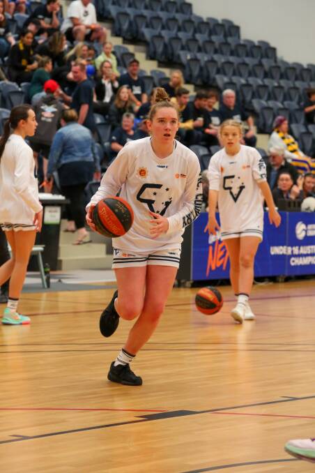 FOCUSED: Eve Covey warms up before a match. Picture: Basketball Victoria