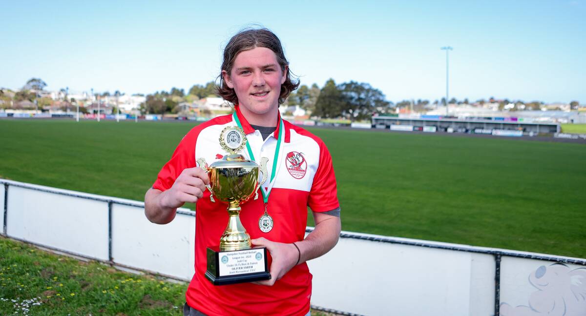 South Warrnambool's Oliver Smith was crowned the Hampden league's best under 18.5 footballer for season 2023. Picture by Anthony Brady