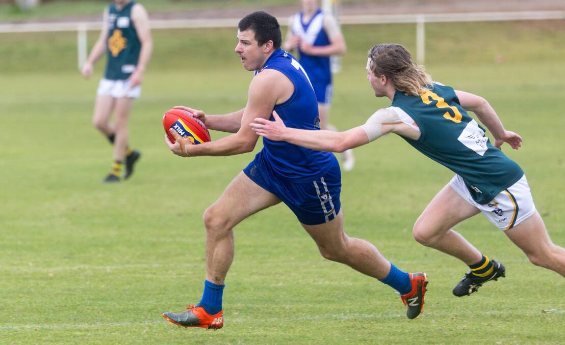 Russells Creek leader Tom Smith was his side's best against Old Collegians with six goals. Picture by Anthony Brady