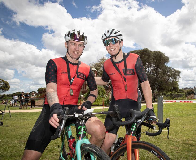 Matt Burchell and Eddie Worrall after finishing the 140km short course. Picture by Sean McKenna