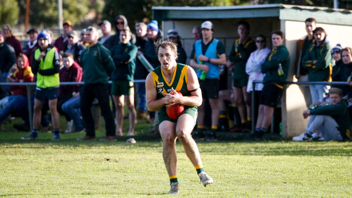 LOCKED IN: Tyrendarra co-captain Jack Cocks makes in front of a crowd. Picture: Anthony Brady