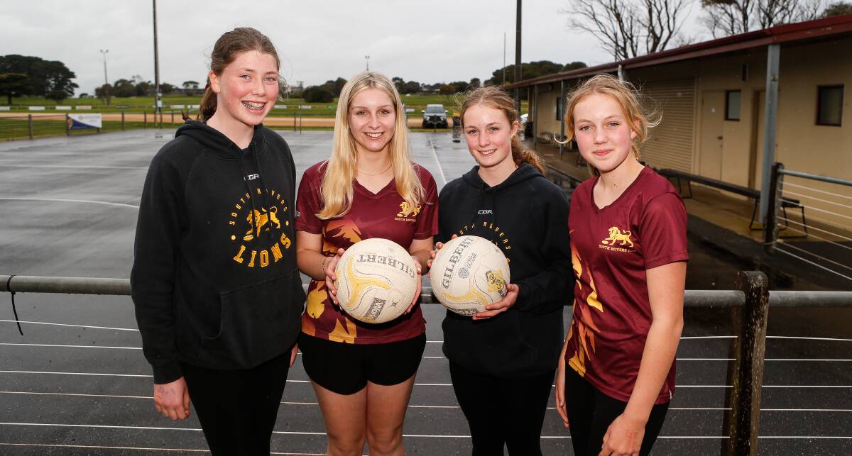South Rovers' Klara Watson (left) and Ivy Richardson (right), pictured alongside captain Heidi Wallace (second from left) and vice captain Kokoda Porter (second from right), are bound for boarding school next year. Picture: Anthony Brady