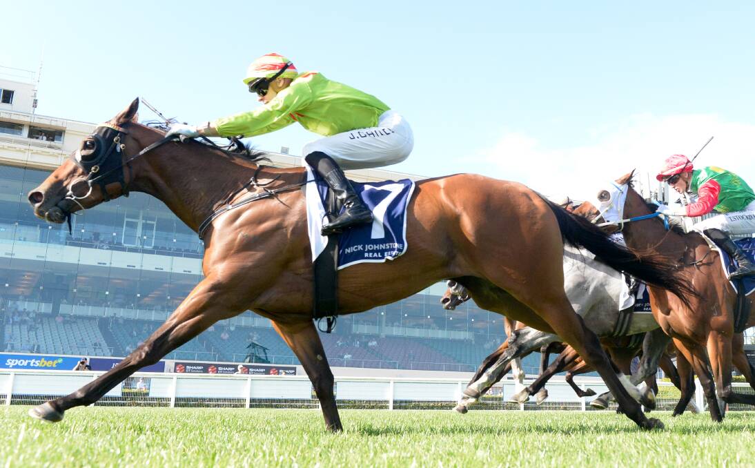 Jordan Childs guides Fortunate Kiss to victory at Caulfield Racecourse on Friday. Picture by Racing Photos