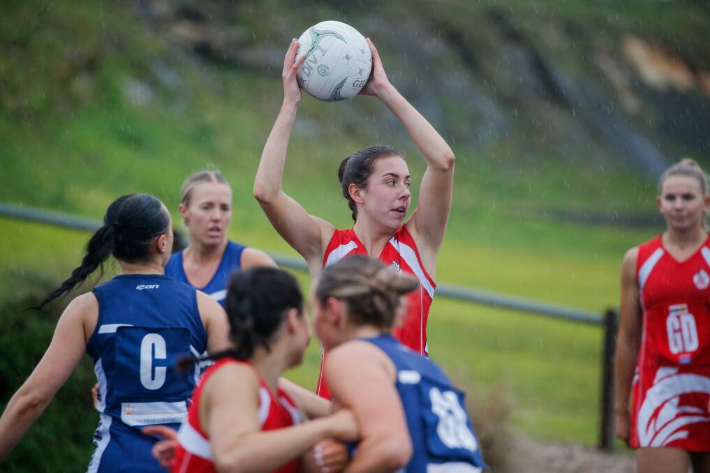 HOLDING STRONG: South Warrnambool's Meg Kelson assess her options against Warrnambool. Picture: Anthony Brady