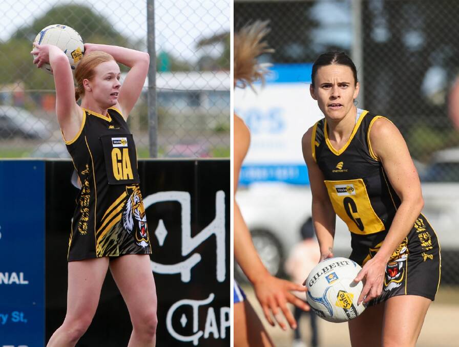 Carly Peake (left) will return for Merrivale in 2023 while playing coach Elisha Sobey (right) is set to play one more season before retiring. 