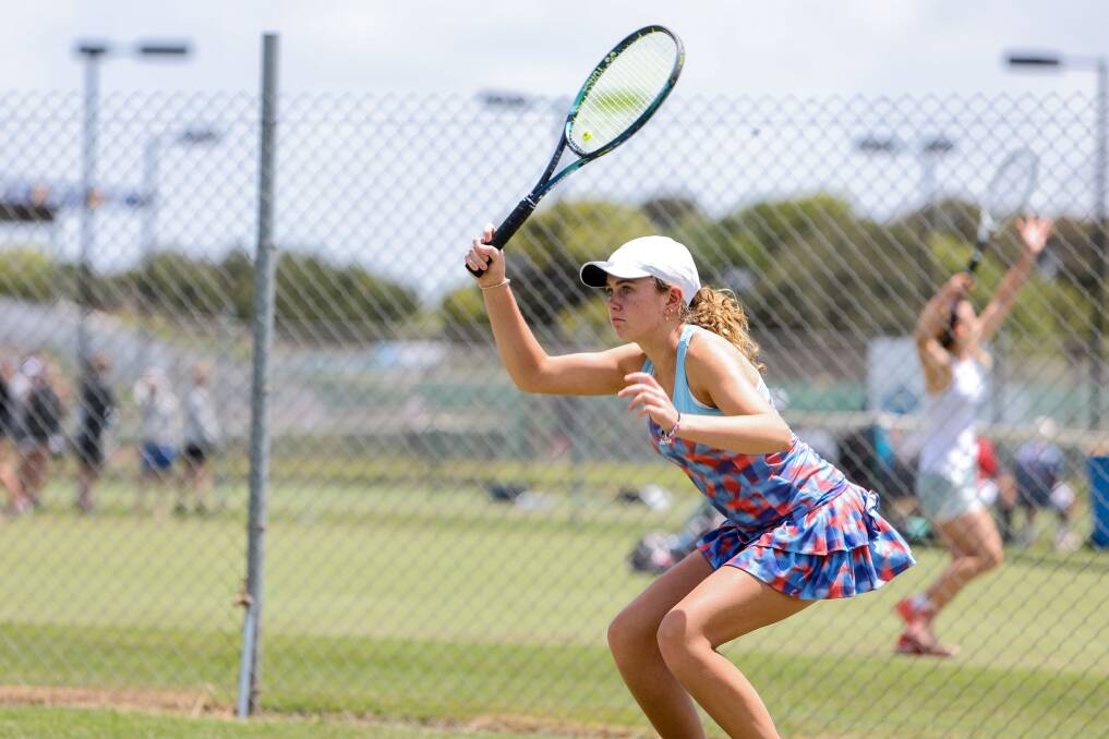 Sophia Brooks-Gay in action during her first-round victory on day one of the Warrnambool Grasscourt Open. Picture by Anthony Brady